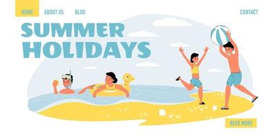 Active summer holiday for children landing page vector