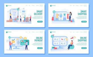 Smart shopping, order, delivery landing page set vector