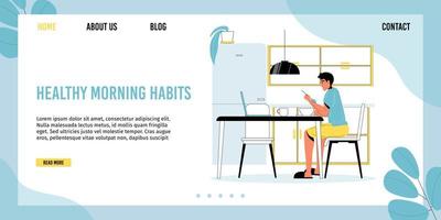 Healthy morning habit landing page design template vector