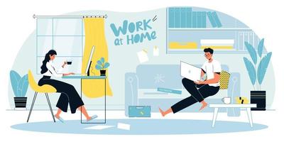Family couple home office workplace landing page