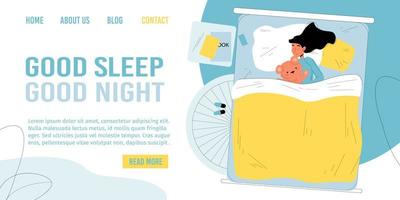 Good night time sleep landing page design template vector