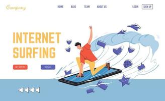 High speed internet surfing on mobile landing page vector