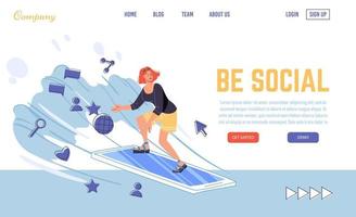 Internet surfing networking on mobile landing page vector