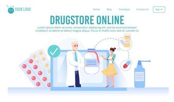 Online pharmacy, internet drugstore landing page vector