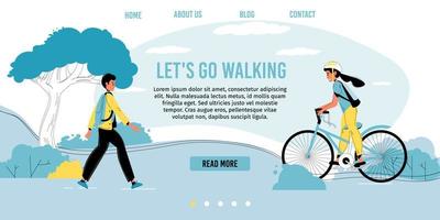 Landing page motivating children walk outdoor vector