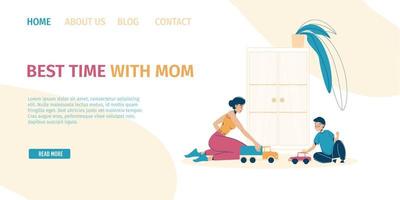 Loving mother playing son enjoy time landing page vector