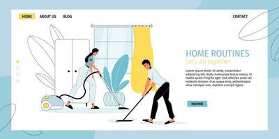 Home cleaning routine landing page design template vector