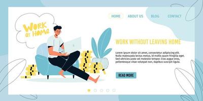 Work without leaving home landing page design vector