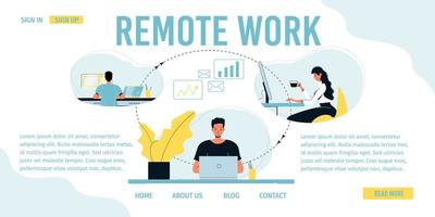 Distant coworking, remote work landing page design vector