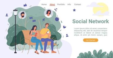 People social network communication landing page vector