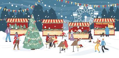 Traditional winter holiday night christmas fair vector