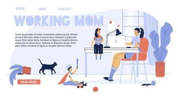 Busy working mother problem landing page design vector