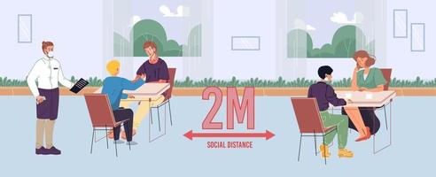 People maintaining safe social distance in cafe vector