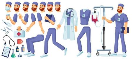 conjunto de creación de personajes animados médico cirujano vector