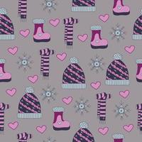 Winter clothes, seamless pattern with grey background vector