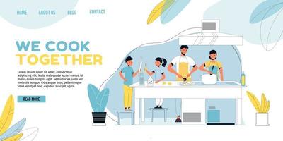 Happy family member cooking landing page template vector