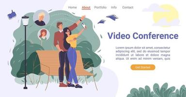 Mobile app for video conferencing landing page vector