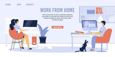 Couple earn money from home office landing page vector