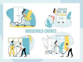 Family daily household chore domestic work set