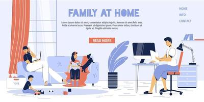 Family freelancer kid stay at home landing page vector