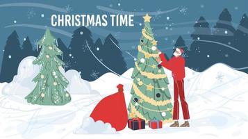 Flat cartoon Santa Claus happy holidays concept vector