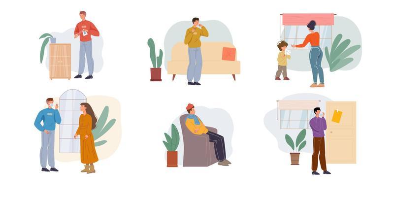 Flat cartoon patient characters vector illustration concept
