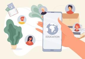 Education language learning online on mobile phone vector