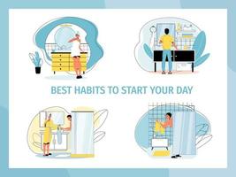 People daily morning hygiene routine in bathroom vector