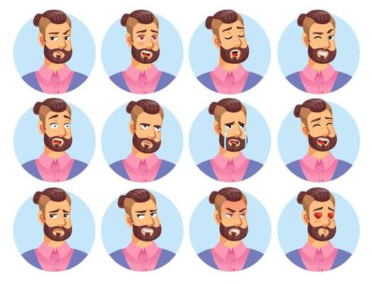 Different man facial positive negative expression