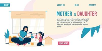 Happy motherhood babysitting landing page design vector