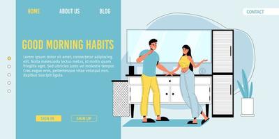 Good morning family habit landing page design vector