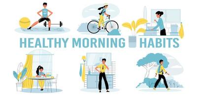 Healthy morning habits for kid motivation poster vector