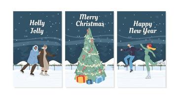 Flat cartoon characters happy holidays vector illustration concept