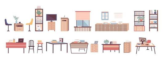 conjunto de muebles escolares y de oficina con libros, mesa, silla vector