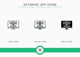 Database app icons set vector illustration with solid icon line style. Big data technology concept. Editable stroke icon on isolated background for web design, user interface, and mobile application