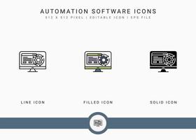 Automation software icons set vector illustration with solid icon line style. Data center system concept. Editable stroke icon on isolated background for web design, user interface, and mobile app