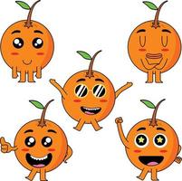 mascota naranja de dibujos animados con pose de cara diferente vector