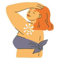 Woman using sunscreen lotion vector