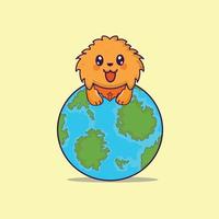 A cute is smiling puppy above the earth icon vector