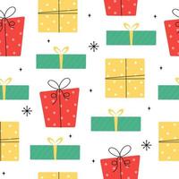 Seamless pattern of gift boxes. Gift pattern, seamless texture with hand drawn illustrations of present boxes. Vector background. Christmas seamless pattern