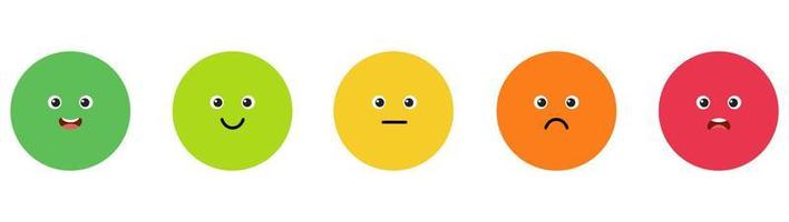 Customer emotion feedback. Rating satisfaction, colored emotional balls set. Excellent, good, normal, bad and awful icons. Circles with faces, hand drawn trendy funny characters. vector