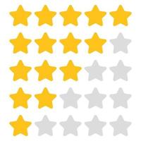 calificación de cinco estrellas. revisión o retroalimentación del cliente. oro cinco estrellas, medias estrellas sobre un fondo blanco. estrellas establecer calificación para aplicaciones o sitios web. vector