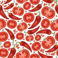 Pattern with red pepper and tomatoes. vector