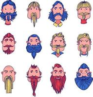 A set of faces of a man with a beard. vector