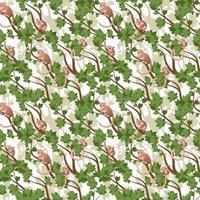 Pattern with a gray mouse lemur on a tree. Microcebus murinus. vector