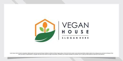 diseño de logotipo de casa vegana con elemento de hoja y concepto creativo vector