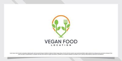 Vegan food location logo design with pin point and creative element vector