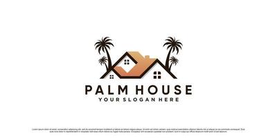 Inspiración en el diseño del logotipo de la palmera y la casa con un vector premium de concepto moderno creativo