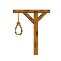 Gallows. Wooden structure for execution. Medieval justice. Place of death. Murder and punishment. Rope with a noose. Cartoon illustration vector