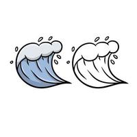 ola. Agua de mar. tormenta y la naturaleza del océano. ilustración de dibujos animados y croquis aislado en blanco. salpicadura y flujo de logotipo azul vector